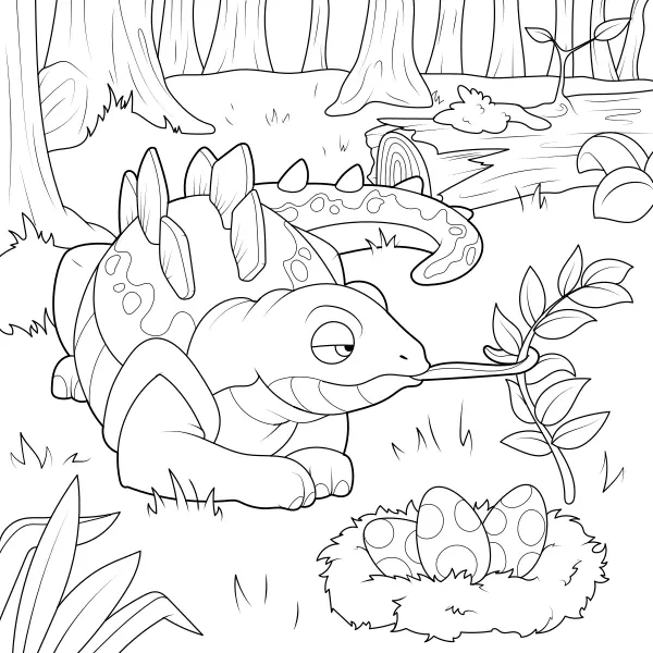 Estegossauro na floresta | Desenhos para colorir online para crianças
