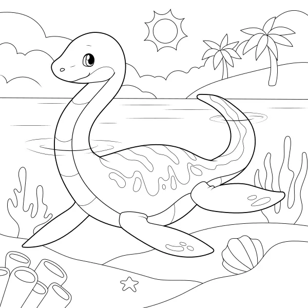 O plesiossauro no mar | Desenhos para colorir online para crianças