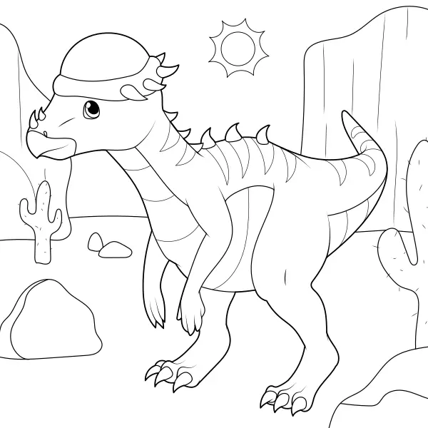 Pachycephalosaurus no deserto | Desenhos para colorir online para crianças