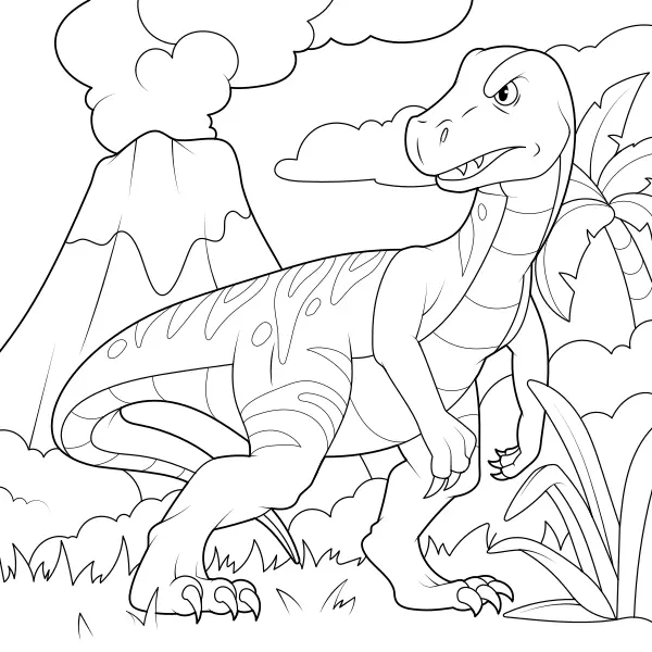T-rex debaixo do vulcão | Desenhos para colorir online para crianças