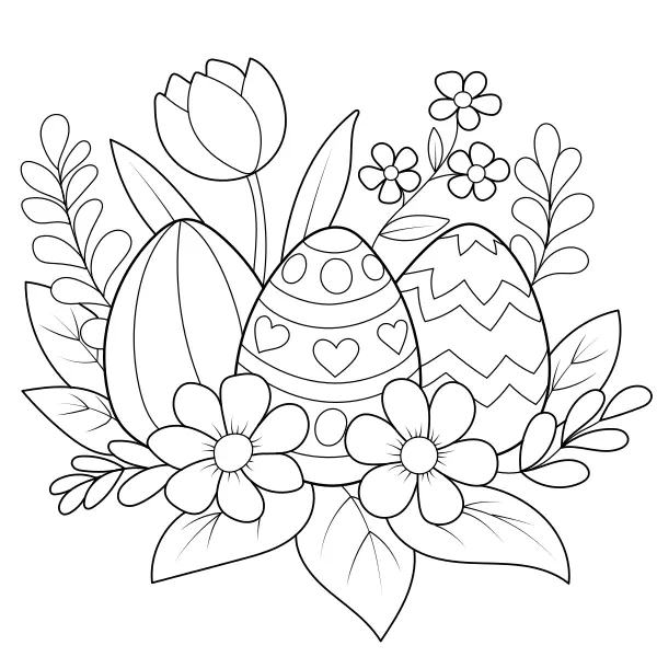 Ovos de Páscoa entre as flores | Desenhos para colorir online para crianças