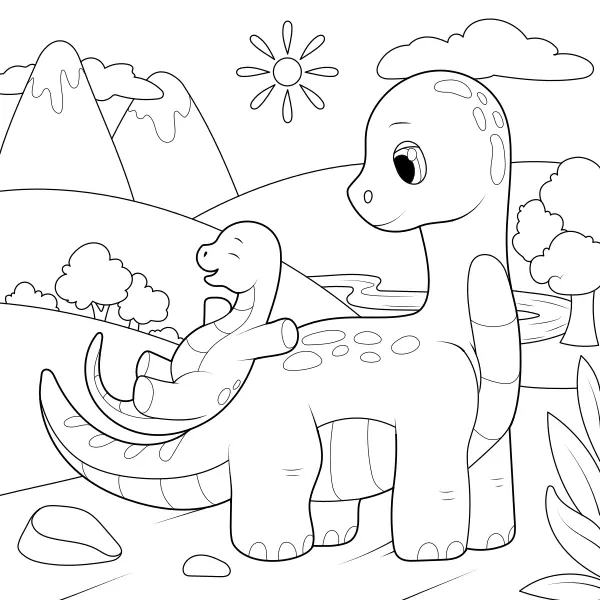 Os dinossauros estão a brincar | Desenhos para colorir online para crianças