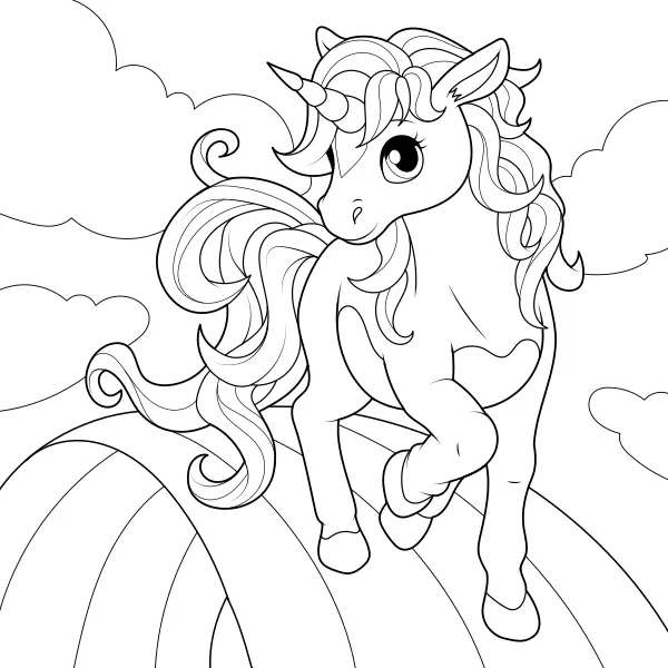 Um unicórnio no arco-íris | Desenhos para colorir online para crianças