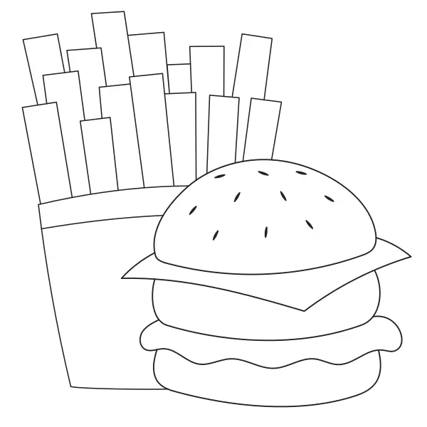 Hambúrguer com batatas fritas | Desenhos para colorir online para crianças