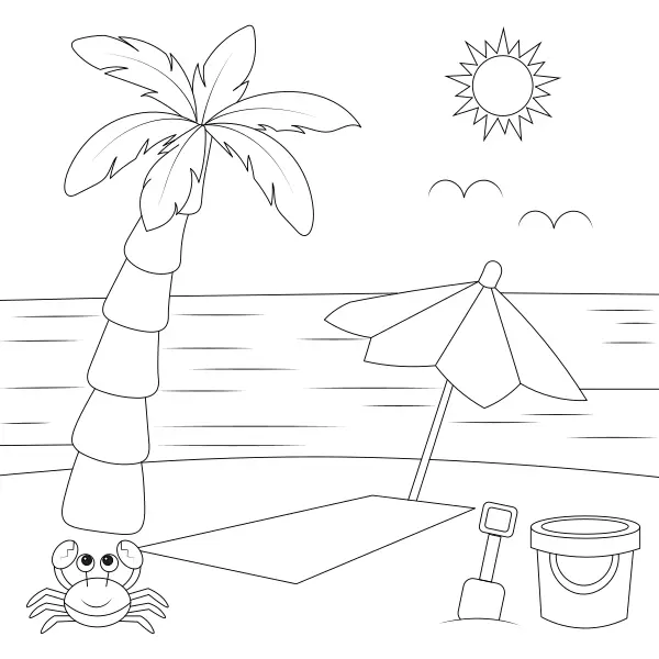 Praia com guarda-sol | Desenhos para colorir online para crianças