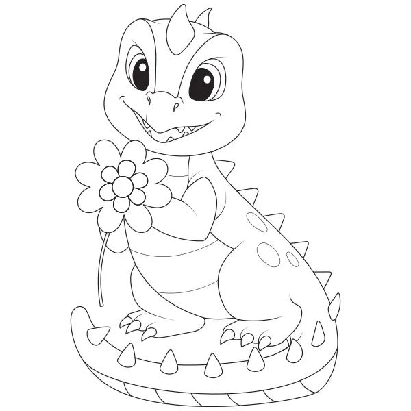 Dinossauro com uma flor | Desenhos para colorir online para crianças