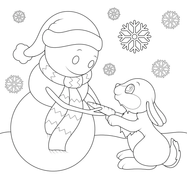 Coelho com boneco de neve | Desenhos para colorir online para crianças