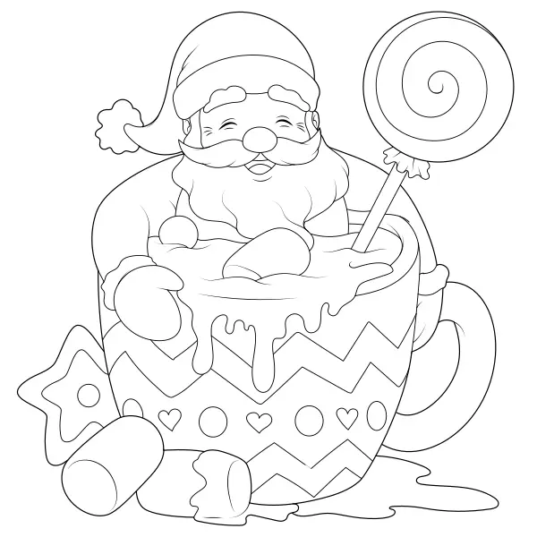 Papai Noel num copo de doces | Desenhos para colorir online para crianças