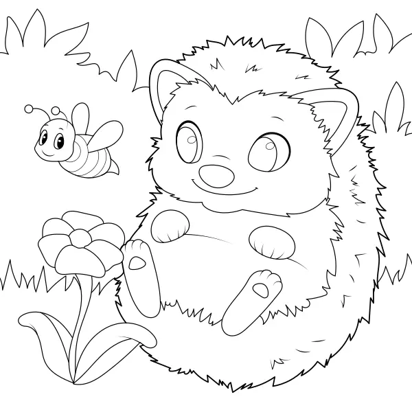 Ouriço com uma abelha | Desenhos para colorir online para crianças