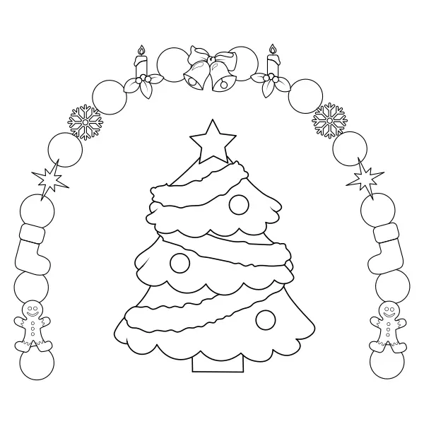 Árvore de Natal numa moldura | Desenhos para colorir online para crianças