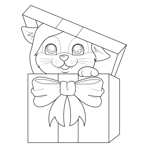 Um gato como presente | Desenhos para colorir online para crianças