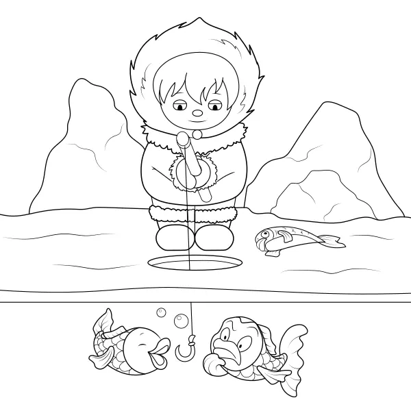 A pesca dos Inuit | Desenhos para colorir online para crianças