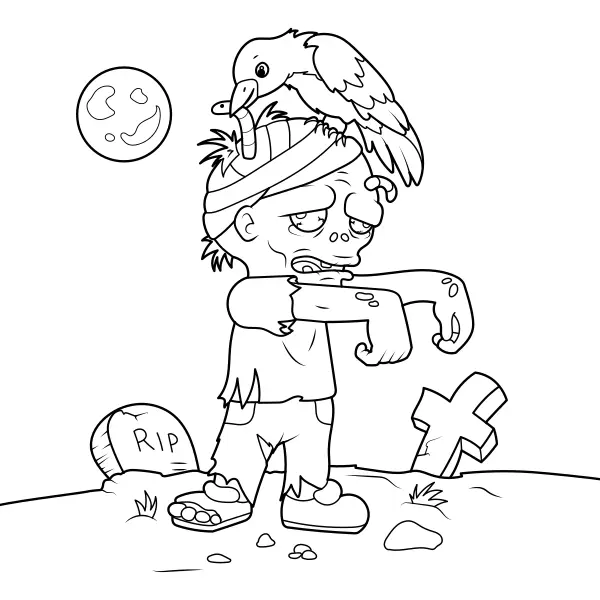 O zombi e o corvo | Desenhos para colorir online para crianças