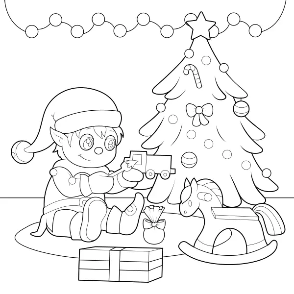 O duende de Natal está a fazer presentes | Desenhos para colorir online para crianças