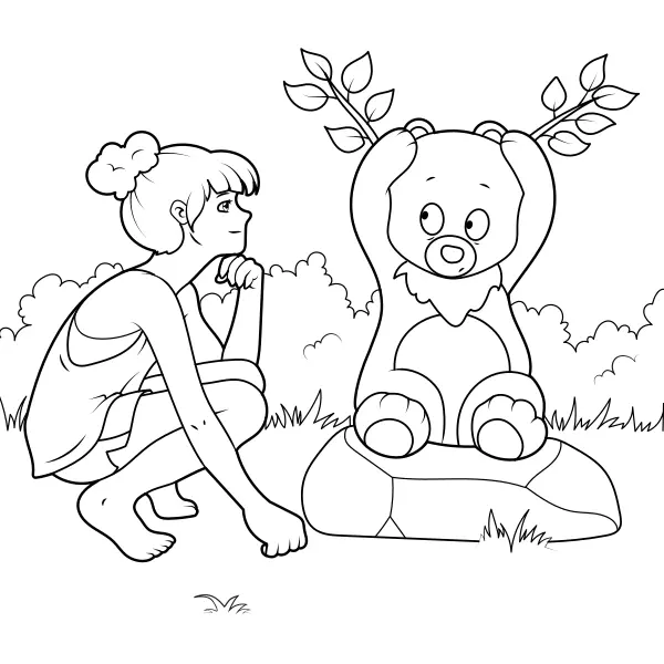 A rapariga com o urso | Desenhos para colorir online para crianças