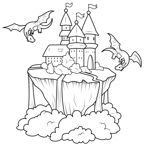 Castelo e Dragões | Desenhos para colorir online para crianças