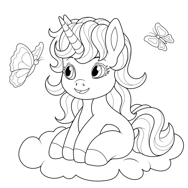 O unicórnio e as borboletas | Desenhos para colorir online para crianças