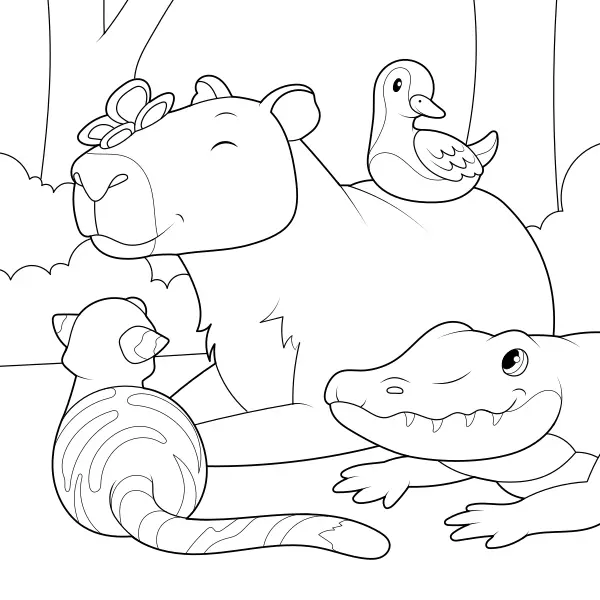 A capivara com os amigos | Desenhos para colorir online para crianças