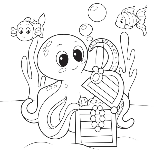 O polvo com o tesouro | Desenhos para colorir online para crianças