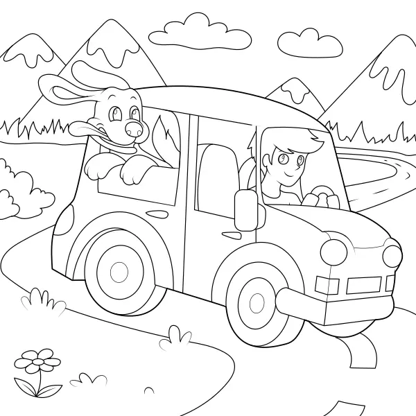 Um rapaz com um cão num passeio | Desenhos para colorir online para crianças