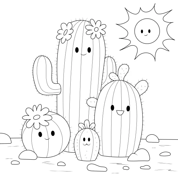 A família dos cactos | Desenhos para colorir online para crianças