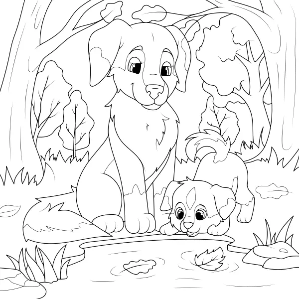 Cachorrinhos junto ao lago | Desenhos para colorir online para crianças